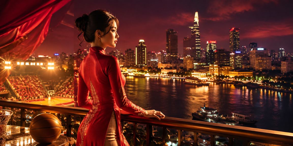 Người dùng tại Sài Gòn theo dõi kết quả cá cược bóng rổ trực tuyến trong trang phục áo dài