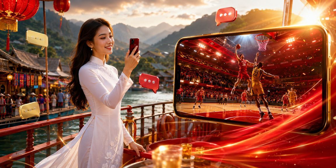 Người dùng tại Sapa xem và đặt cược bóng rổ trực tuyến trong trang phục áo dài